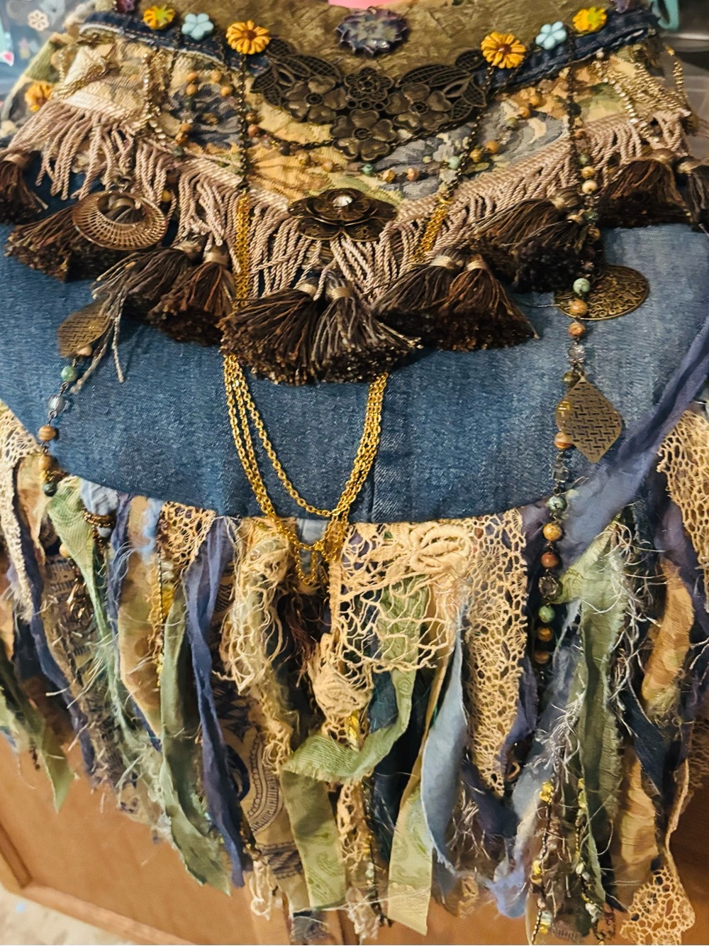 Bohemian Fringe Shoulder Bag in Blue and Green